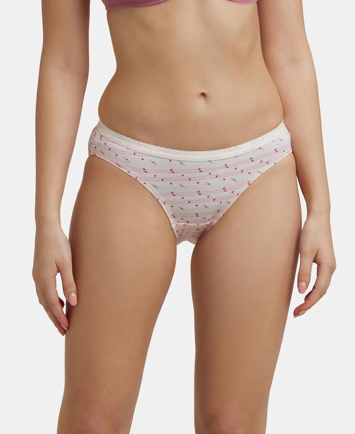 Medium Coverage Super Combed Cotton Bikini With Exposed Waistband and StayFresh Treatment - Light Prints-3