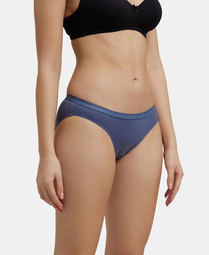 Medium Coverage Super Combed Cotton Bikini With Exposed Waistband and StayFresh Treatment - Dark Assorted-3