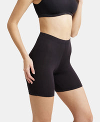 High Coverage Super Combed Cotton Elastane Stretch Shorties With Concealed Waistband - Black-2