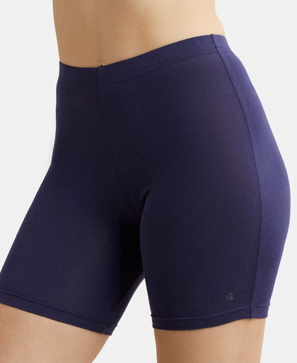 High Coverage Super Combed Cotton Elastane Stretch Shorties With Concealed Waistband - Classic Navy-6