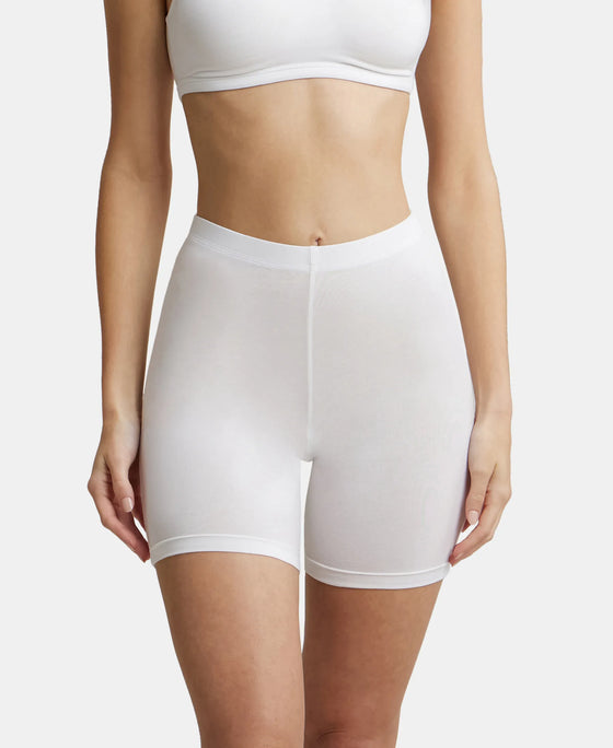 High Coverage Super Combed Cotton Elastane Stretch Shorties With Concealed Waistband - White-1