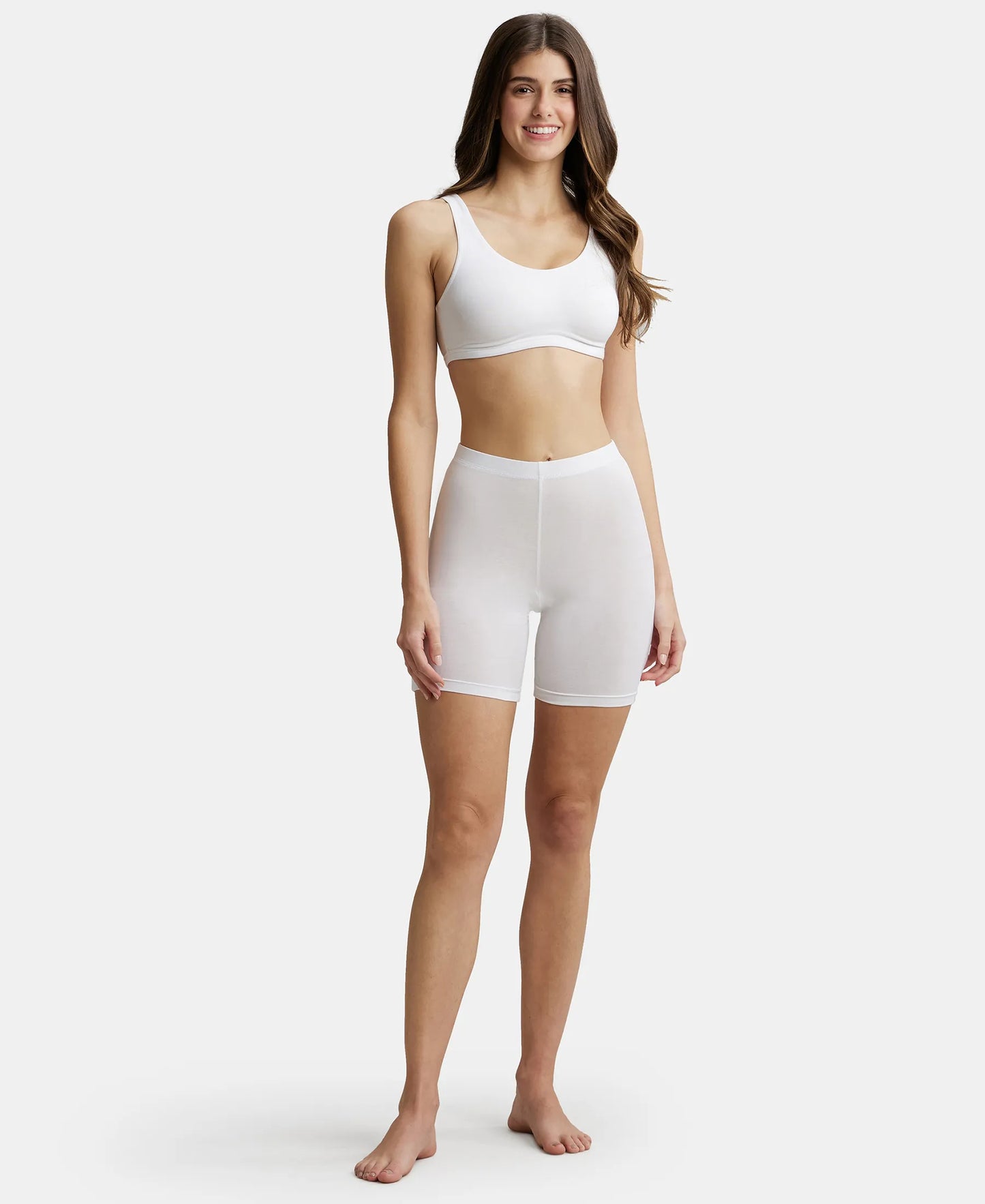 High Coverage Super Combed Cotton Elastane Stretch Shorties With Concealed Waistband - White-4