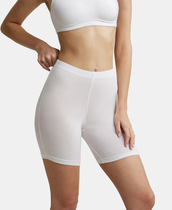 High Coverage Super Combed Cotton Elastane Stretch Shorties With Concealed Waistband - White-5