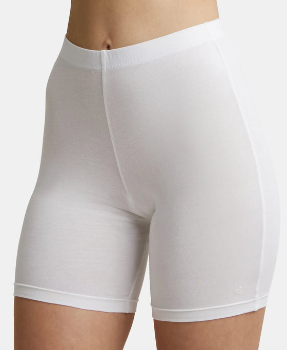 High Coverage Super Combed Cotton Elastane Stretch Shorties With Concealed Waistband - White-7