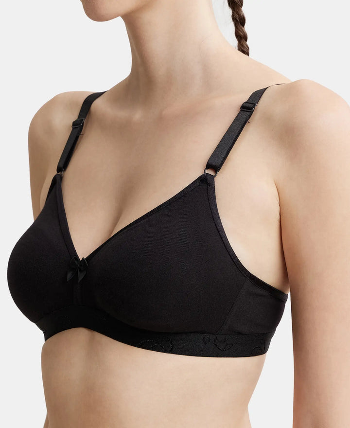 Wirefree Non Padded Super Combed Cotton Elastane Beginners Bra with Ultrasoft and Durable Underband - Black-6