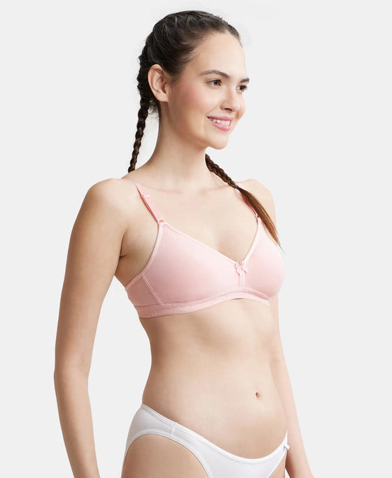 Wirefree Non Padded Super Combed Cotton Elastane Beginners Bra with Ultrasoft and Durable Underband - Blush Pink-2