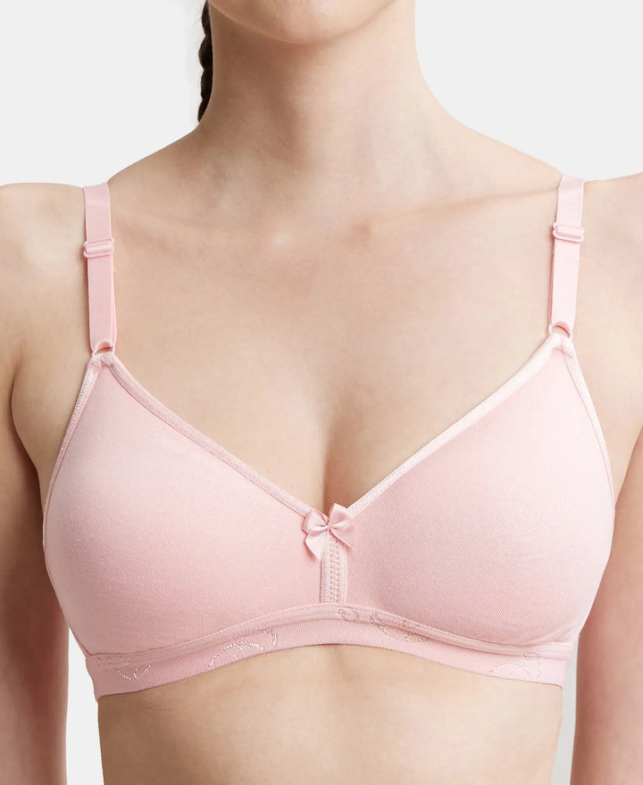Wirefree Non Padded Super Combed Cotton Elastane Beginners Bra with Ultrasoft and Durable Underband - Blush Pink-6