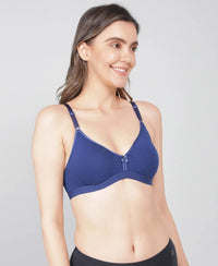 Wirefree Non Padded Super Combed Cotton Elastane Beginners Bra with Ultrasoft and Durable Underband - Blue Depth-3
