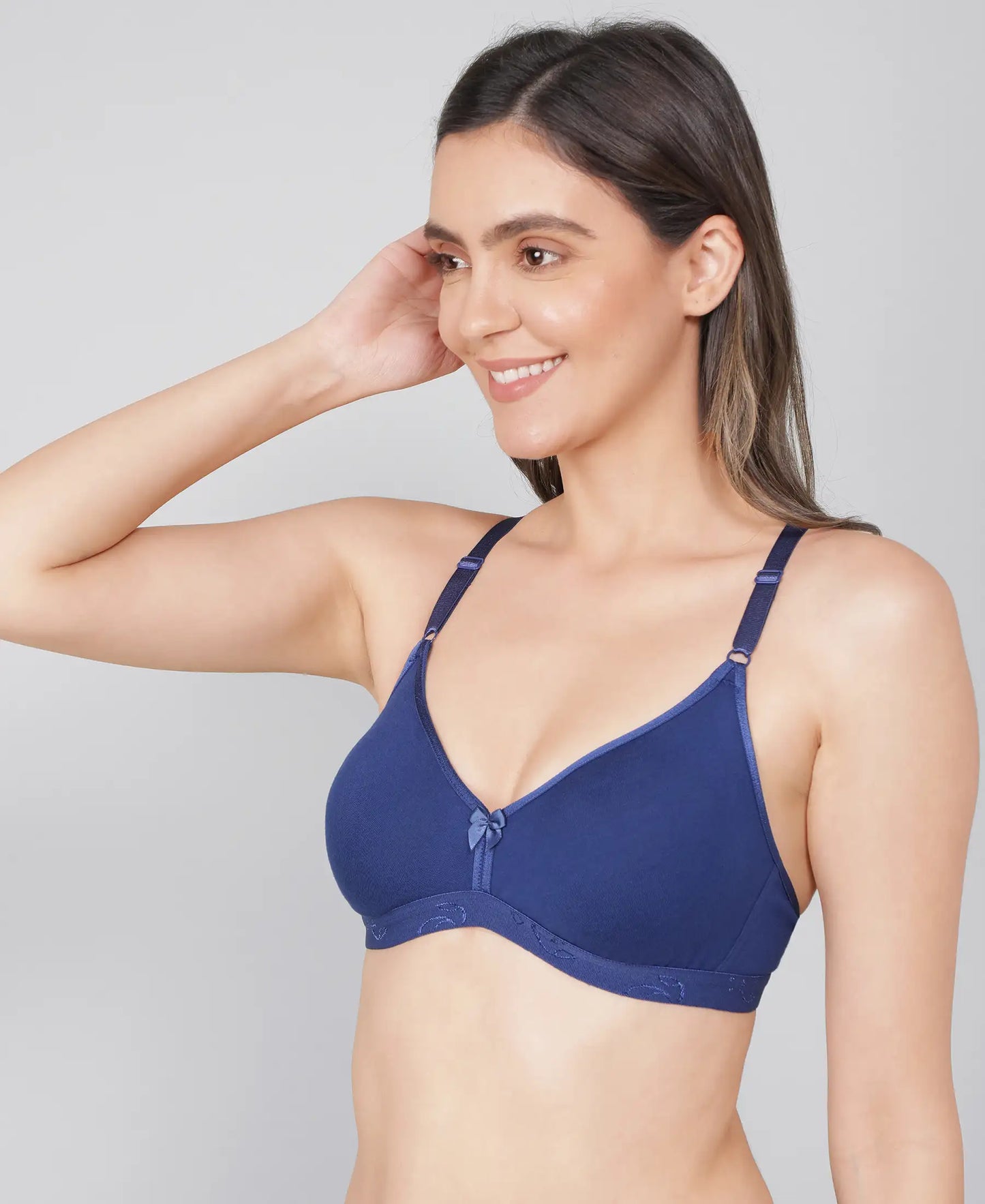 Wirefree Non Padded Super Combed Cotton Elastane Beginners Bra with Ultrasoft and Durable Underband - Blue Depth-5