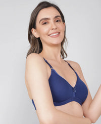Wirefree Non Padded Super Combed Cotton Elastane Beginners Bra with Ultrasoft and Durable Underband - Blue Depth-6