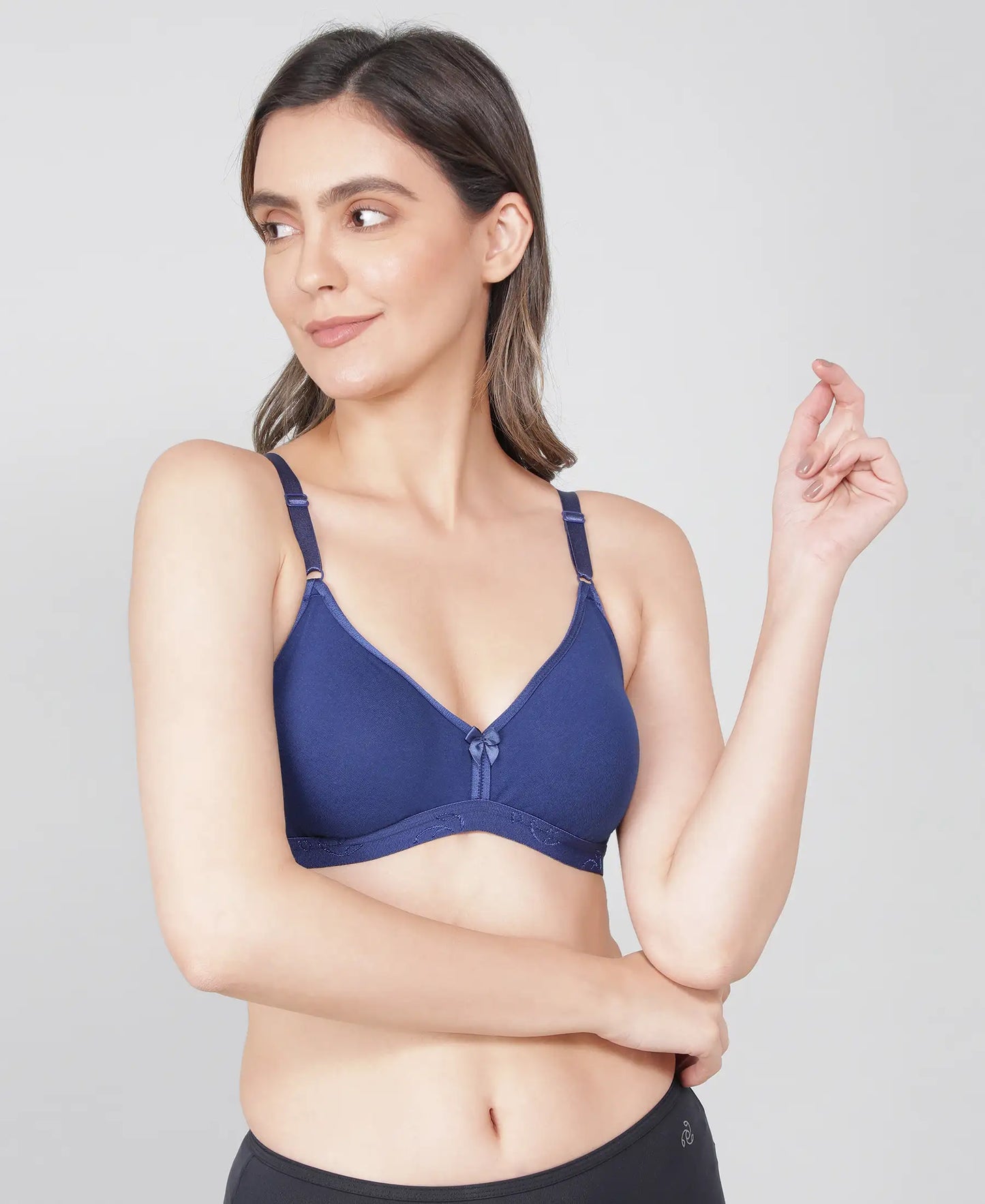Wirefree Non Padded Super Combed Cotton Elastane Beginners Bra with Ultrasoft and Durable Underband - Blue Depth-7