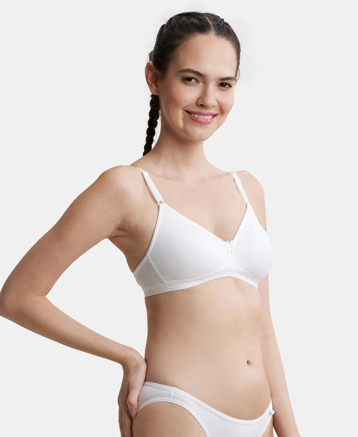 Wirefree Non Padded Super Combed Cotton Elastane Beginners Bra with Ultrasoft and Durable Underband - White-2