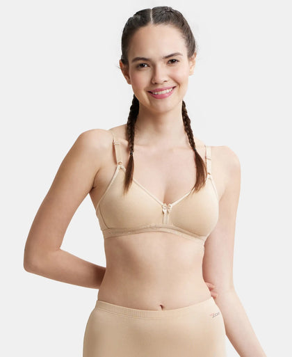 Wirefree Non Padded Super Combed Cotton Elastane Beginners Bra with Ultrasoft and Durable Underband - Skin-1