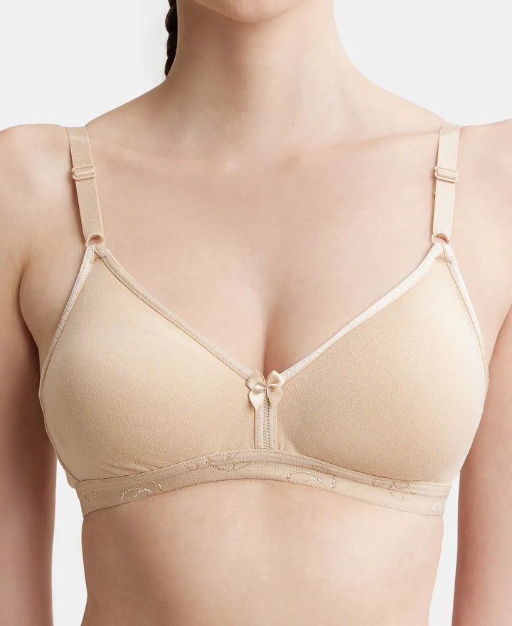 Wirefree Non Padded Super Combed Cotton Elastane Beginners Bra with Ultrasoft and Durable Underband - Skin-6