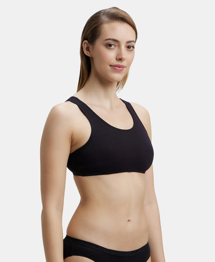 Super Combed Cotton Elastane Stretch Slip On Crop Top With StayFresh Treatment - Black-2