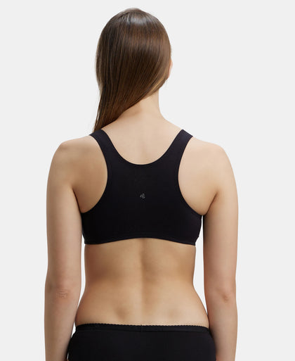 Super Combed Cotton Elastane Stretch Slip On Crop Top With StayFresh Treatment - Black-3