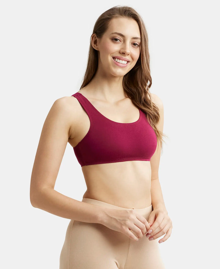 Super Combed Cotton Elastane Stretch Slip On Crop Top With StayFresh Treatment - Beet Red-2