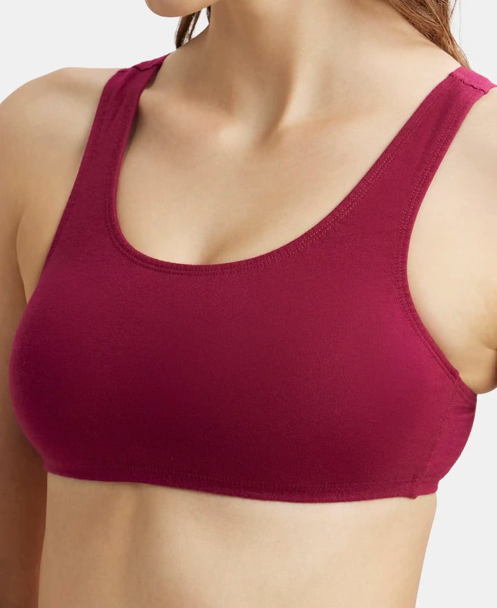 Super Combed Cotton Elastane Stretch Slip On Crop Top With StayFresh Treatment - Beet Red-7