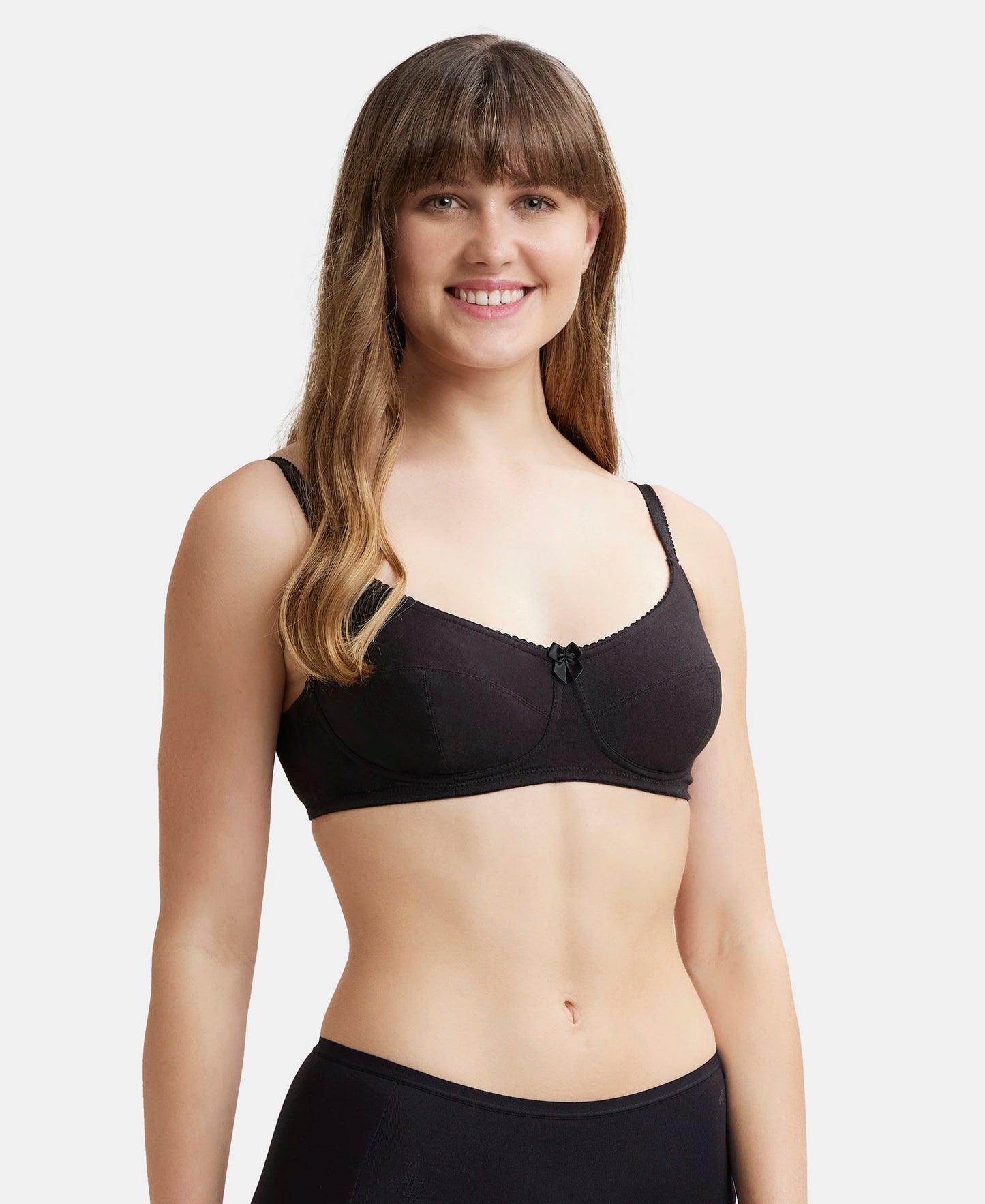 Wirefree Non Padded Super Combed Cotton Elastane Full Coverage Everyday Bra with Soft Adjustable Straps - Black-2