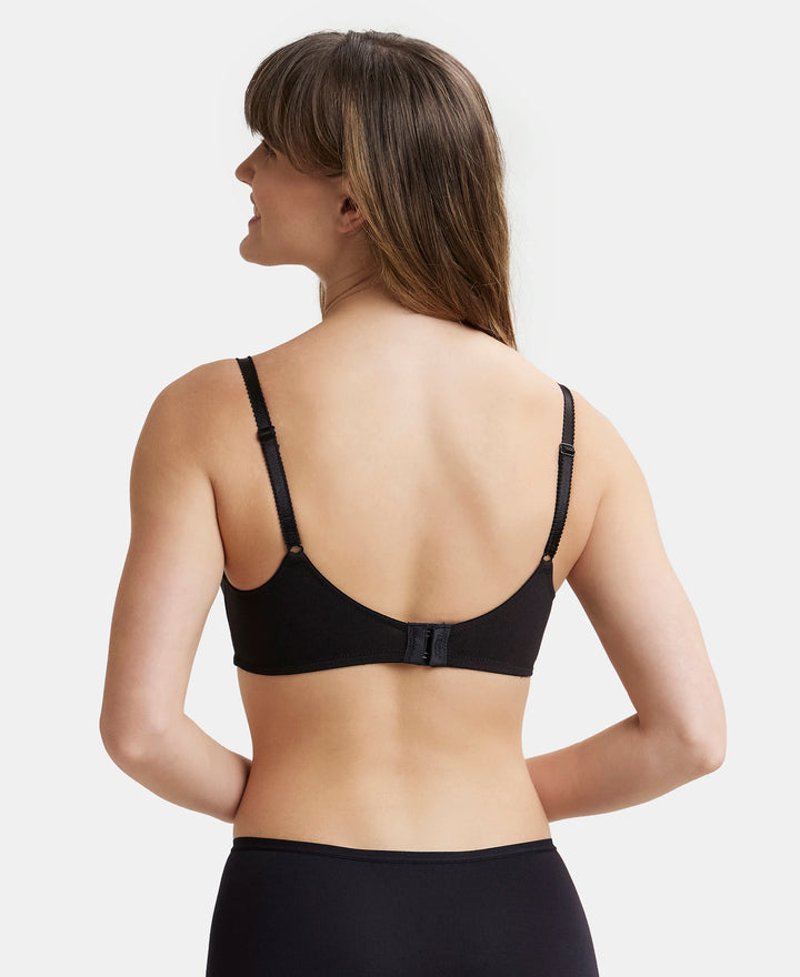 Wirefree Non Padded Super Combed Cotton Elastane Full Coverage Everyday Bra with Soft Adjustable Straps - Black-3