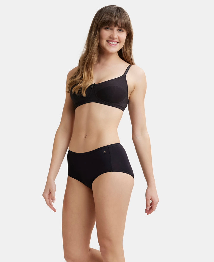 Wirefree Non Padded Super Combed Cotton Elastane Full Coverage Everyday Bra with Soft Adjustable Straps - Black-6