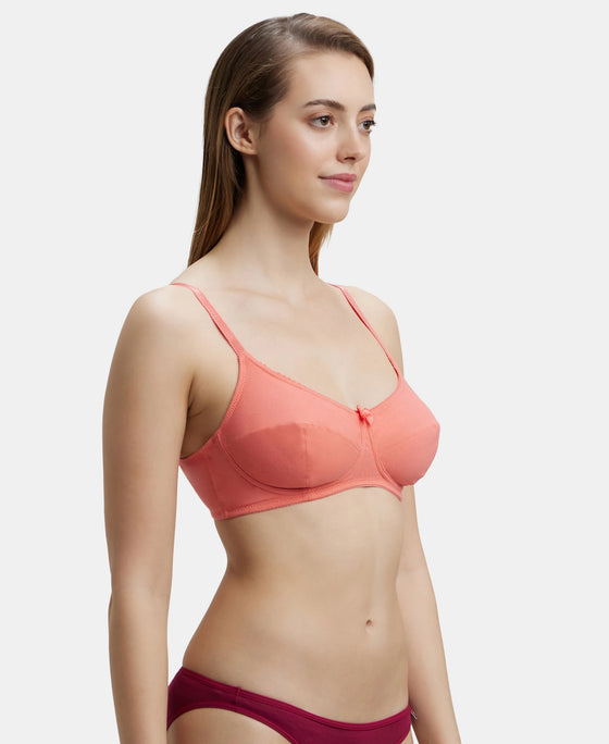 Wirefree Non Padded Super Combed Cotton Elastane Full Coverage Everyday Bra with Soft Adjustable Straps - Blush Pink-2