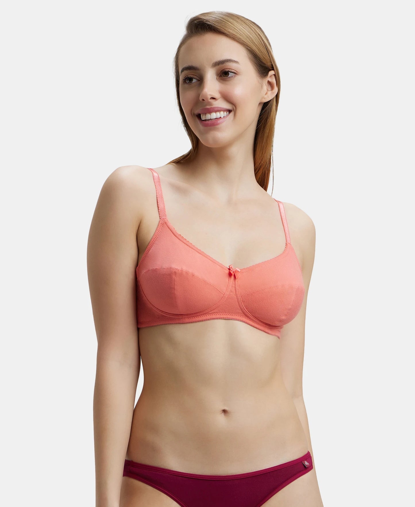 Wirefree Non Padded Super Combed Cotton Elastane Full Coverage Everyday Bra with Soft Adjustable Straps - Blush Pink-5