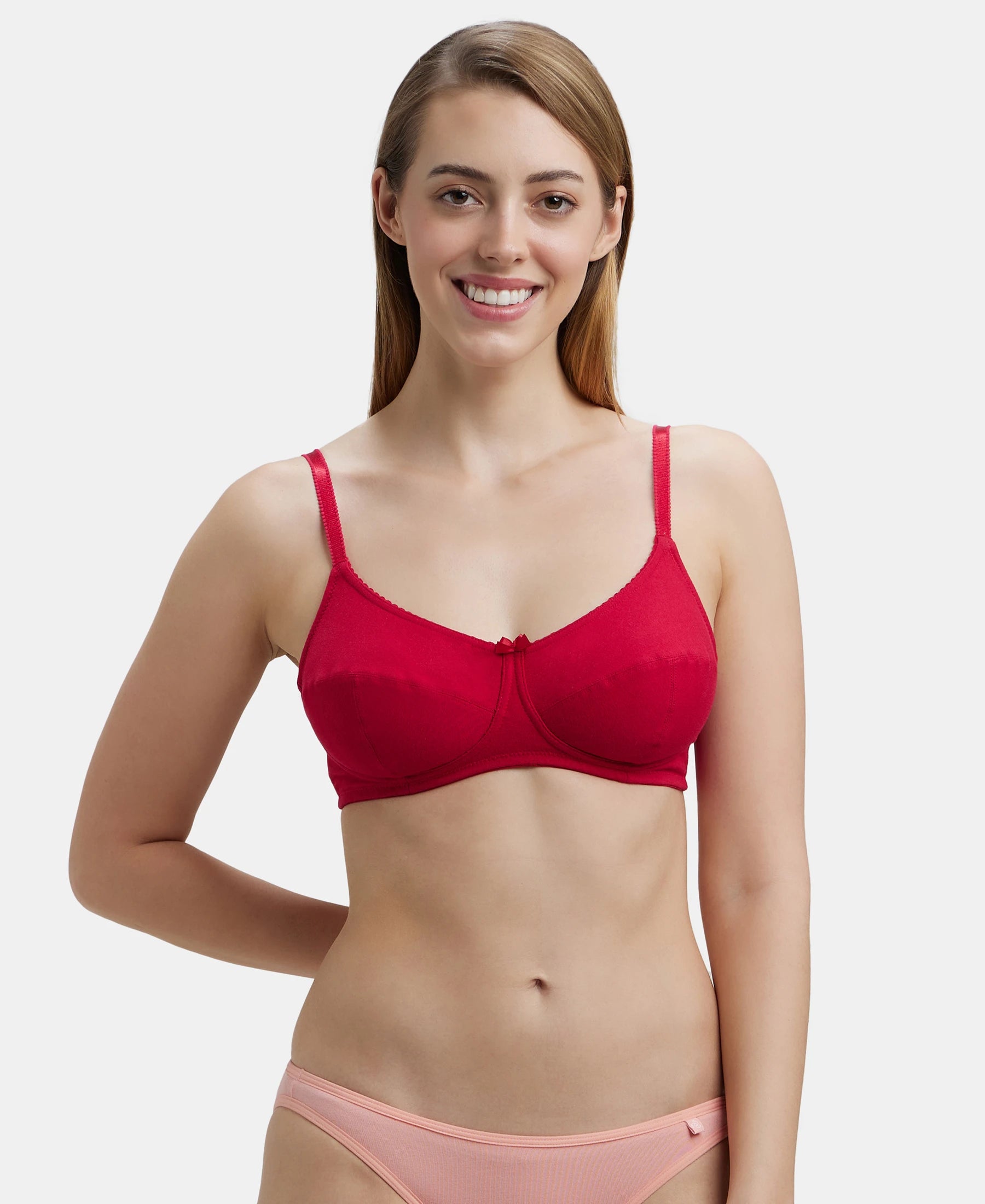 Buy Wirefree Non Padded Super Combed Cotton Elastane Full Coverage Everyday  Bra with Soft Adjustable Straps - Red Love 1615