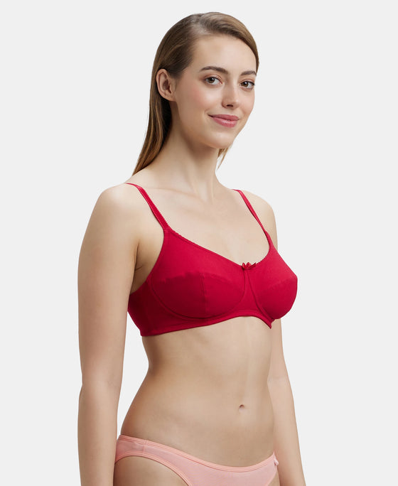 Wirefree Non Padded Super Combed Cotton Elastane Full Coverage Everyday Bra with Soft Adjustable Straps - Red Love-2