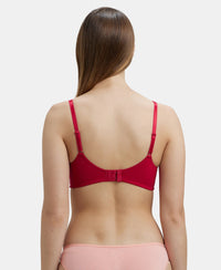 Wirefree Non Padded Super Combed Cotton Elastane Full Coverage Everyday Bra with Soft Adjustable Straps - Red Love-3