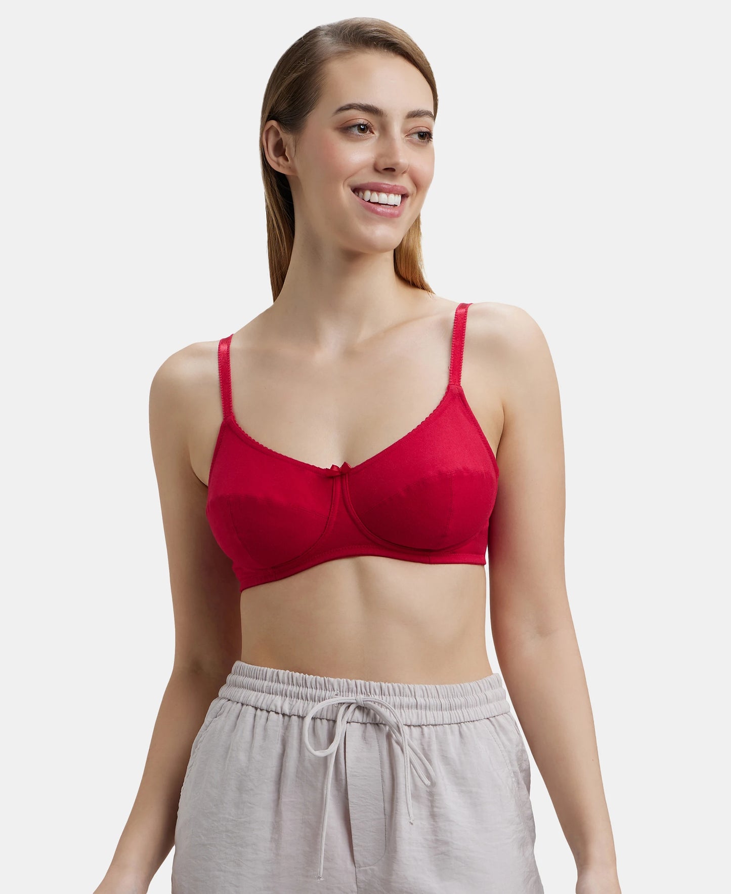 Wirefree Non Padded Super Combed Cotton Elastane Full Coverage Everyday Bra with Soft Adjustable Straps - Red Love-5