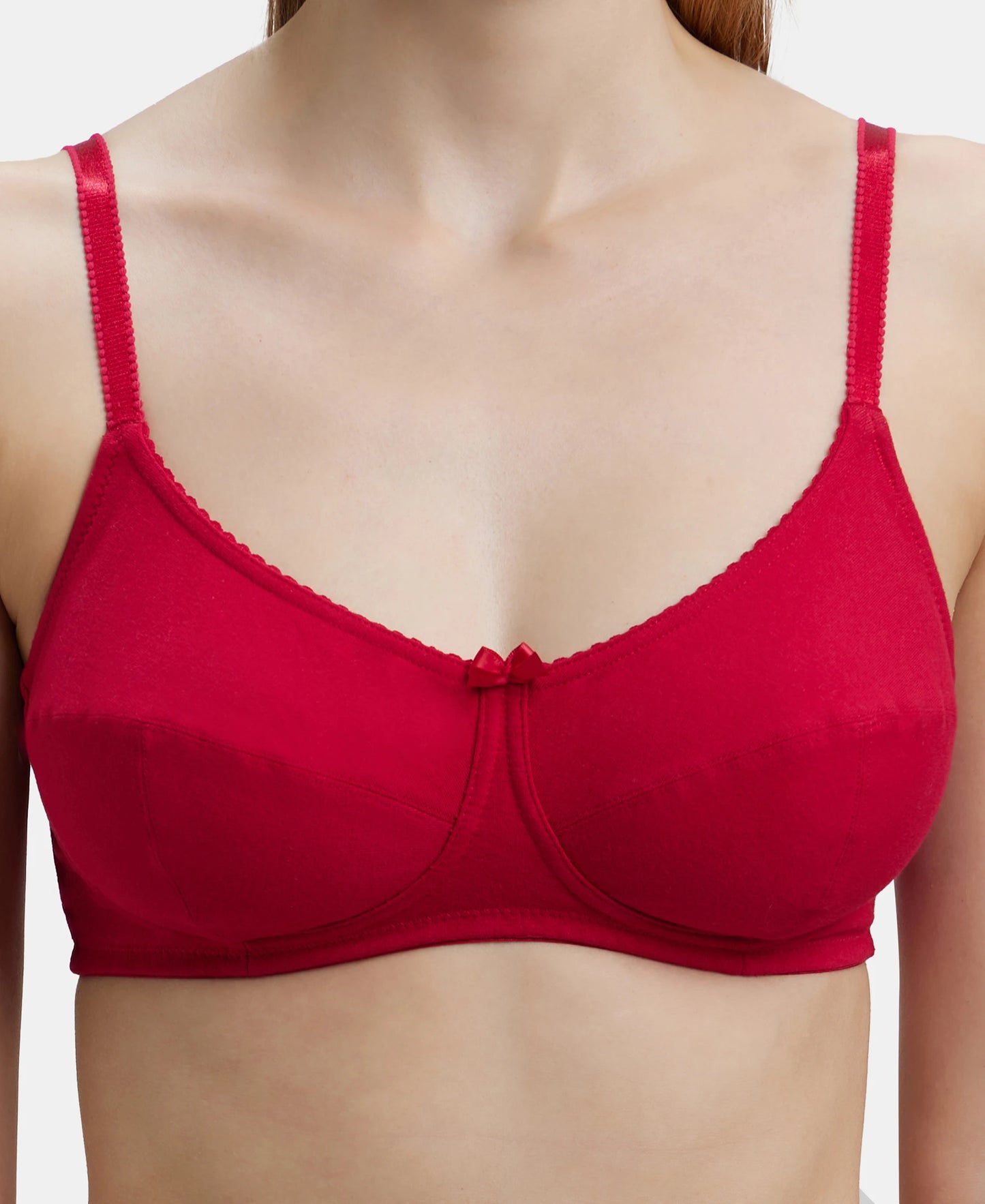 Wirefree Non Padded Super Combed Cotton Elastane Full Coverage Everyday Bra with Soft Adjustable Straps - Red Love-7