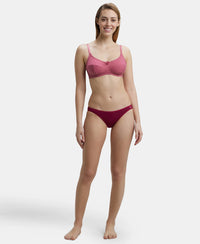 Wirefree Non Padded Super Combed Cotton Elastane Full Coverage Everyday Bra with Soft Adjustable Straps - Rose Wine-4