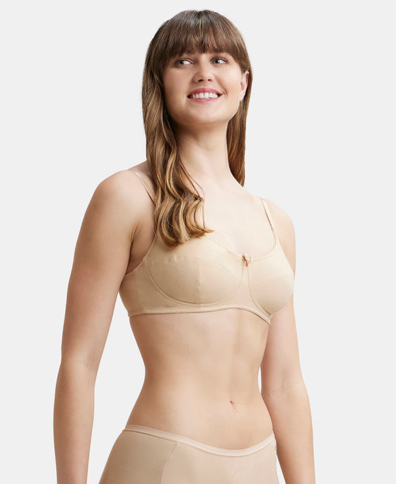 Wirefree Non Padded Super Combed Cotton Elastane Full Coverage Everyday Bra with Soft Adjustable Straps - Skin-2
