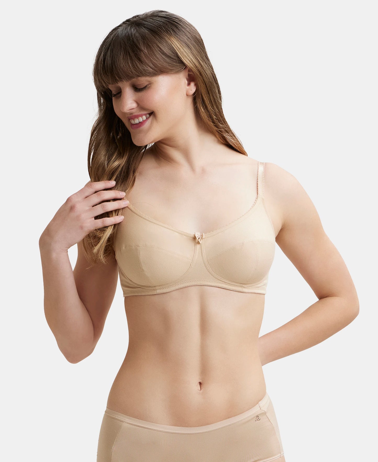 Wirefree Non Padded Super Combed Cotton Elastane Full Coverage Everyday Bra with Soft Adjustable Straps - Skin-5