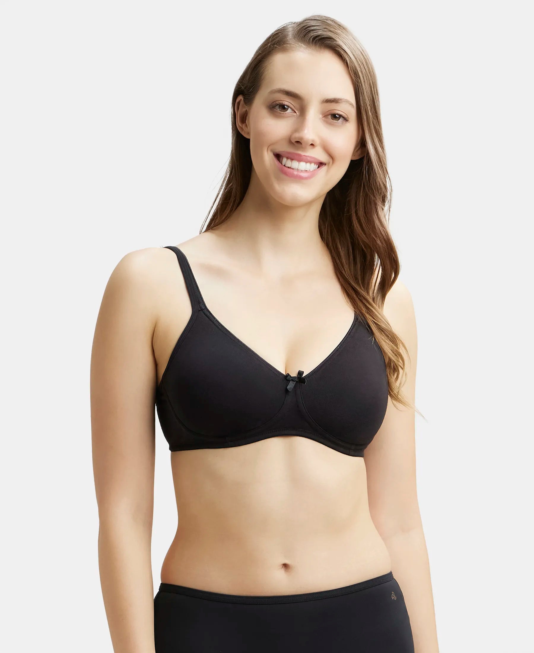 Buy Wirefree Non Padded Super Combed Cotton Elastane Medium Coverage  Everyday Bra with Concealed Shaper Panel - Black 1722