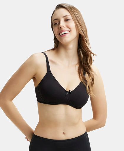 Wirefree Non Padded Super Combed Cotton Elastane Medium Coverage Everyday Bra with Concealed Shaper Panel - Black-5