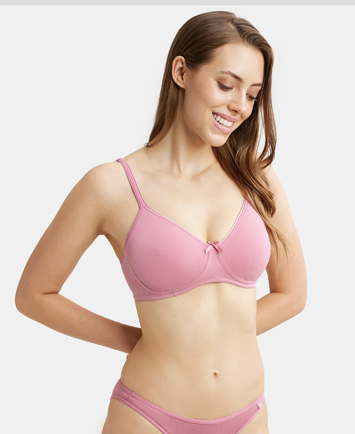 Wirefree Non Padded Super Combed Cotton Elastane Medium Coverage Everyday Bra with Concealed Shaper Panel - Heather Rose-5