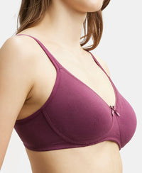 Wirefree Non Padded Super Combed Cotton Elastane Medium Coverage Everyday Bra with Concealed Shaper Panel - Prune-7