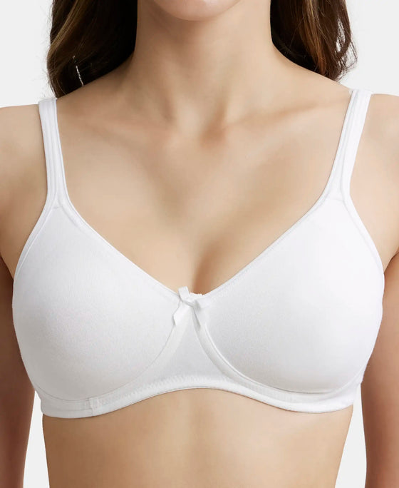 Wirefree Non Padded Super Combed Cotton Elastane Medium Coverage Everyday Bra with Concealed Shaper Panel - White-6