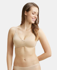 Wirefree Non Padded Super Combed Cotton Elastane Medium Coverage Everyday Bra with Concealed Shaper Panel - Skin-5