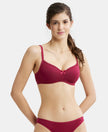 Wirefree Padded Super Combed Cotton Elastane Medium Coverage T-Shirt Bra with Lace Styling - Beet Red-1