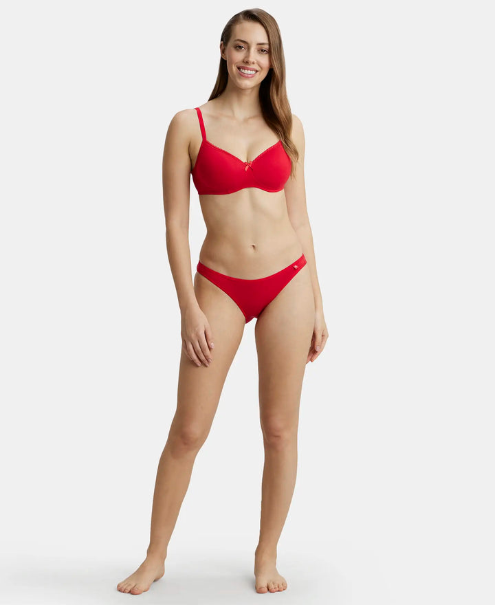 Wirefree Padded Super Combed Cotton Elastane Medium Coverage T-Shirt Bra with Lace Styling - Sangria Red-4