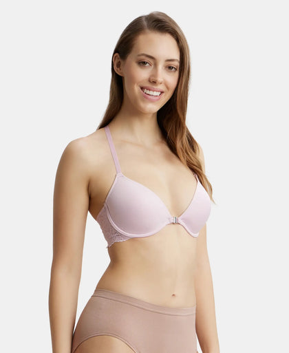 Under-Wired Padded Soft Touch Microfiber Elastane Full Coverage T-Shirt Bra with Lace Back Styling - Fragrant Lily-2