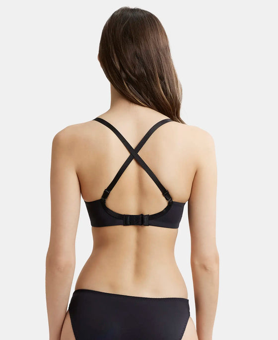 Wirefree Padded Soft Touch Microfiber Elastane Full Coverage T-Shirt Bra with Lace Styling - Black-3