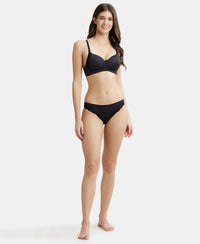 Wirefree Padded Soft Touch Microfiber Elastane Full Coverage T-Shirt Bra with Lace Styling - Black-4