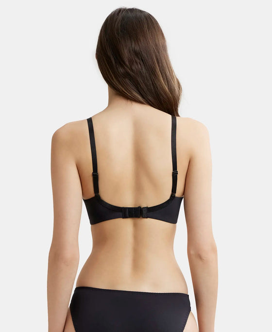 Wirefree Padded Soft Touch Microfiber Elastane Full Coverage T-Shirt Bra with Lace Styling - Black-7