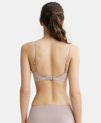 Wirefree Padded Soft Touch Microfiber Elastane Full Coverage T-Shirt Bra with Lace Styling - Mocha-3