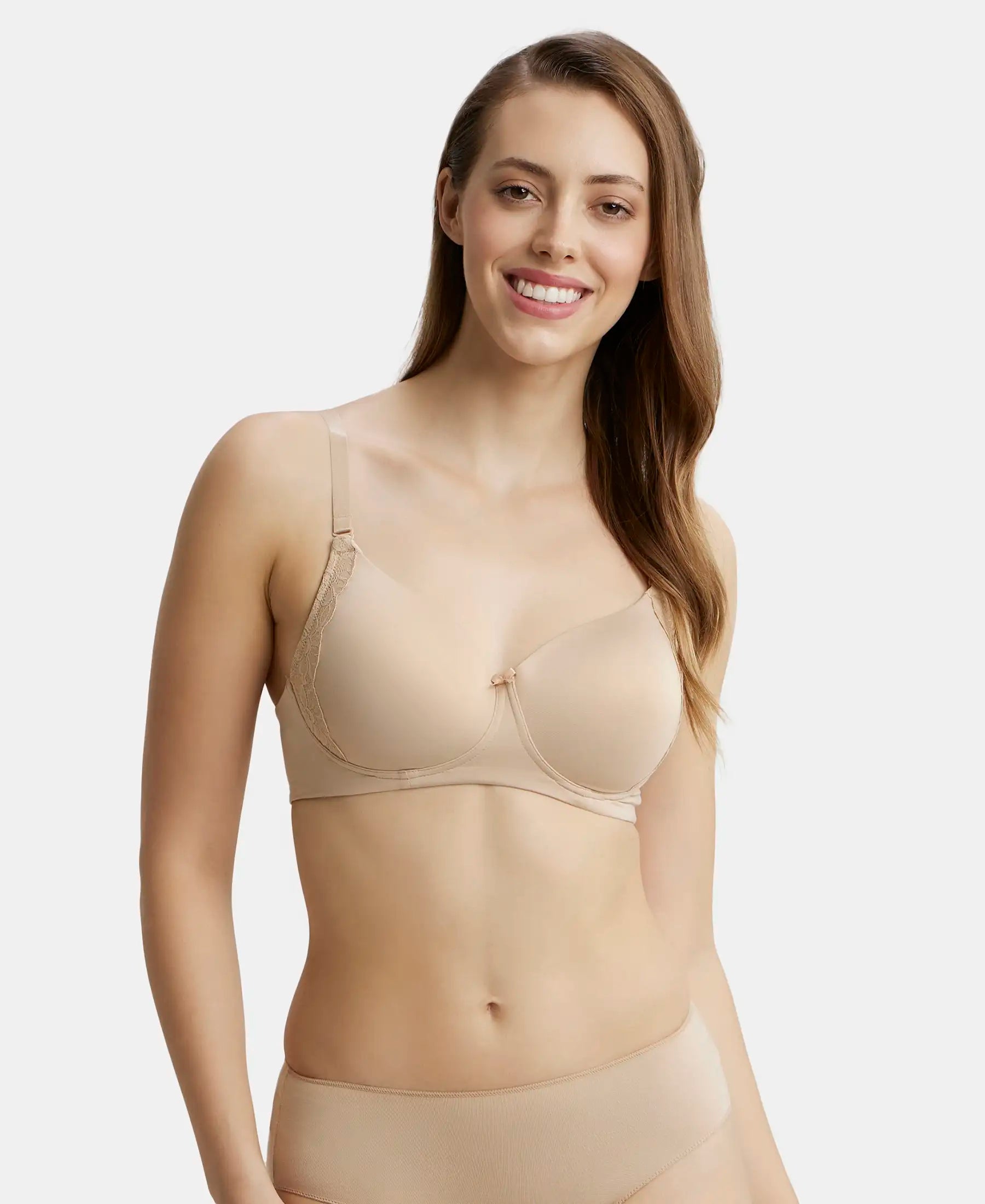 Buy Wirefree Padded Soft Touch Microfiber Elastane Full Coverage T-Shirt Bra  with Lace Styling - Light Skin 1816