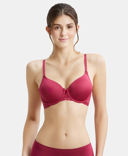 Under-Wired Padded Soft Touch Microfiber Elastane Full Coverage T-Shirt Bra with Lace Styling - Anemone-1